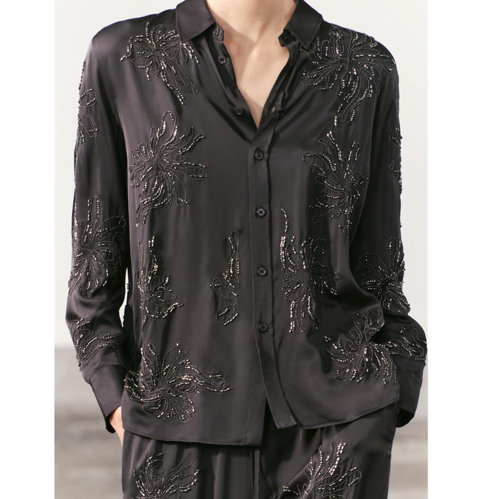 ZARA EMBROIDERED BEADED SHIRT ZW COLLECTION